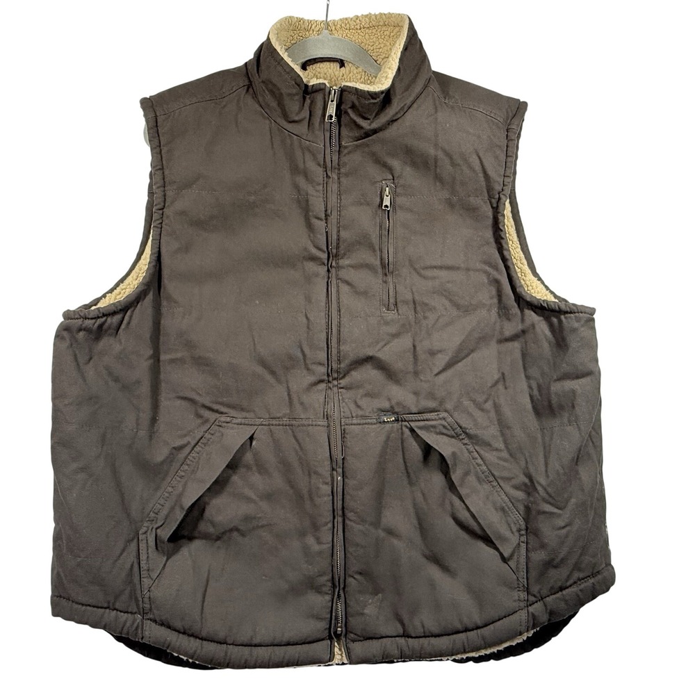 Lee Premium Sherpa Lined Vest XL Brown Work Western Barn Chore Utility‎ Grunge